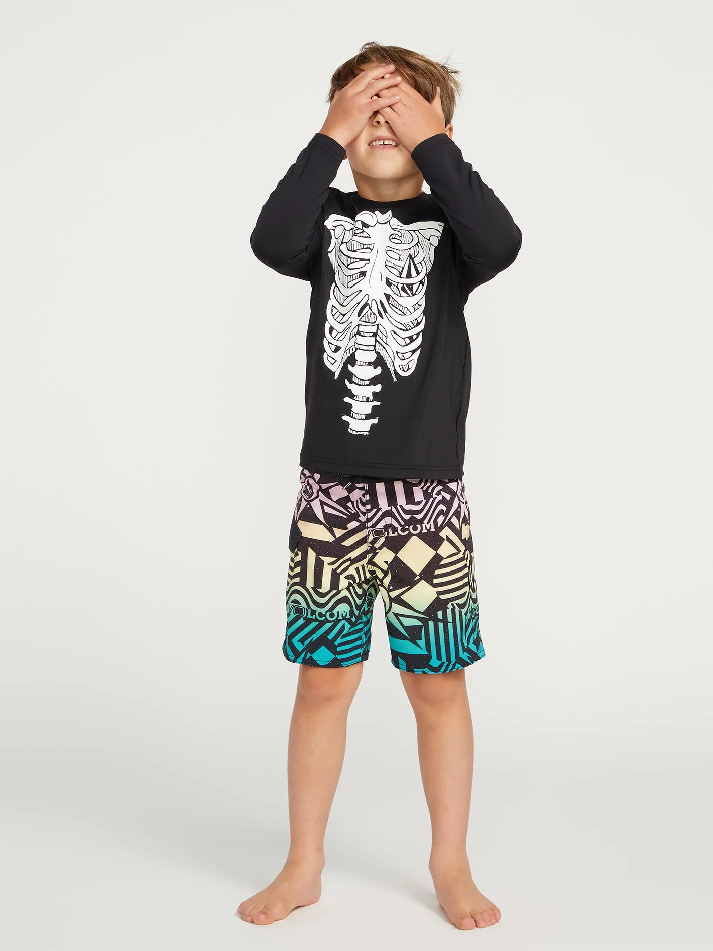 Little Boys Skeleton Long Sleeve Rashguard - Black