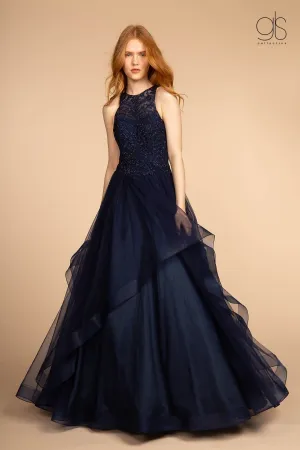 Long High Neck Ball Gown with Embroidered Bodice by GLS Gloria GL2528