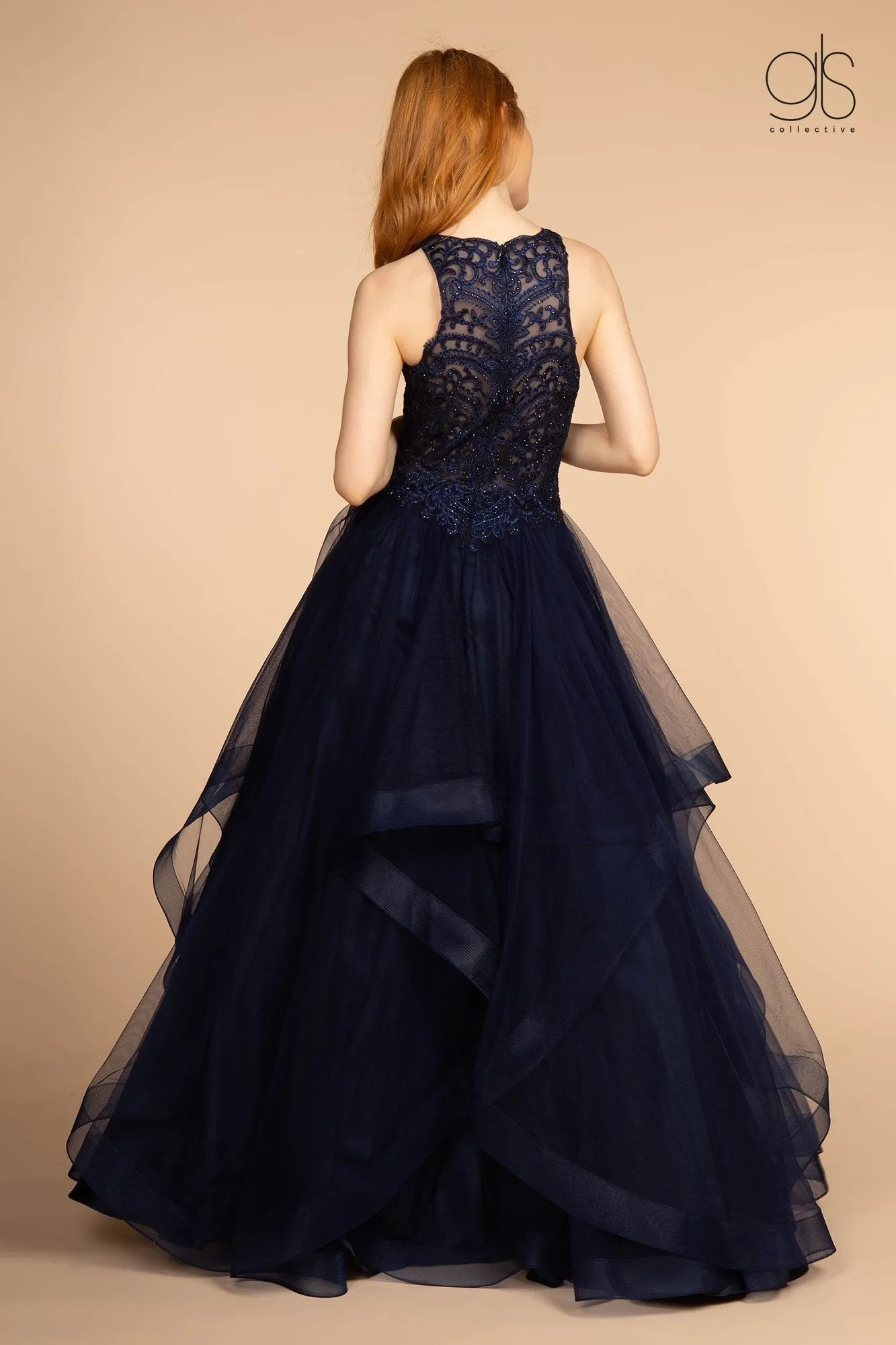 Long High Neck Ball Gown with Embroidered Bodice by GLS Gloria GL2528