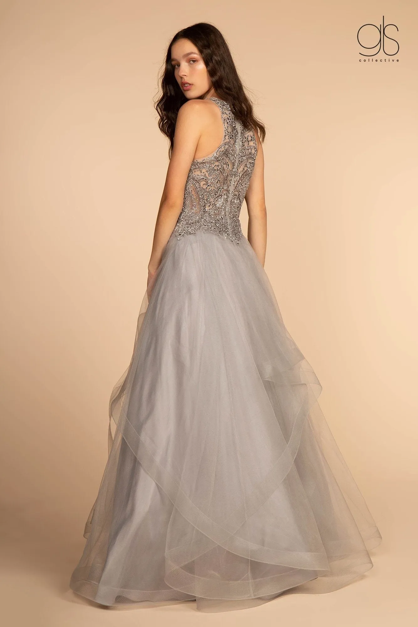 Long High Neck Ball Gown with Embroidered Bodice by GLS Gloria GL2528