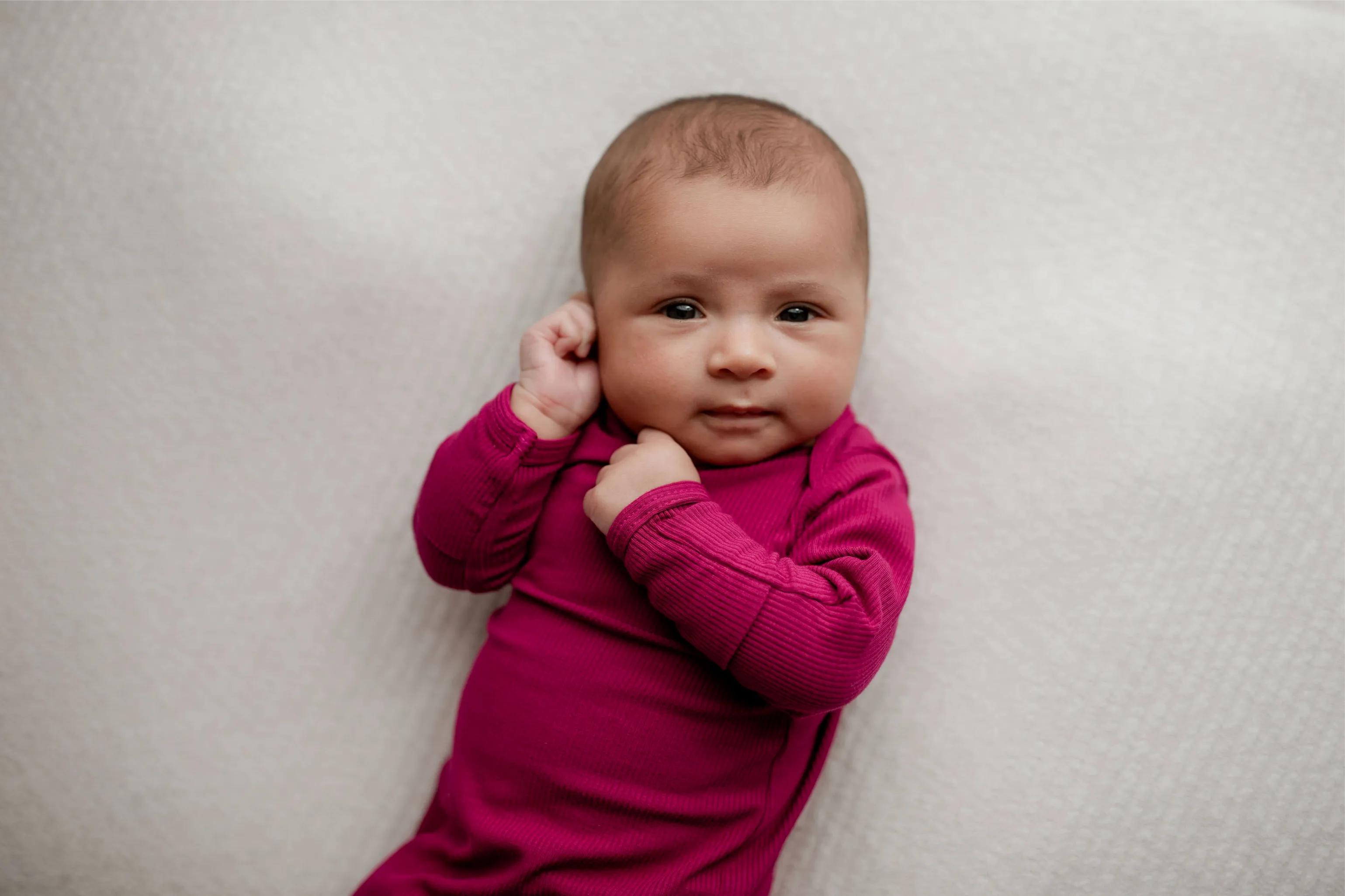 Magenta Ribbed Knotted Baby Gown and Bow