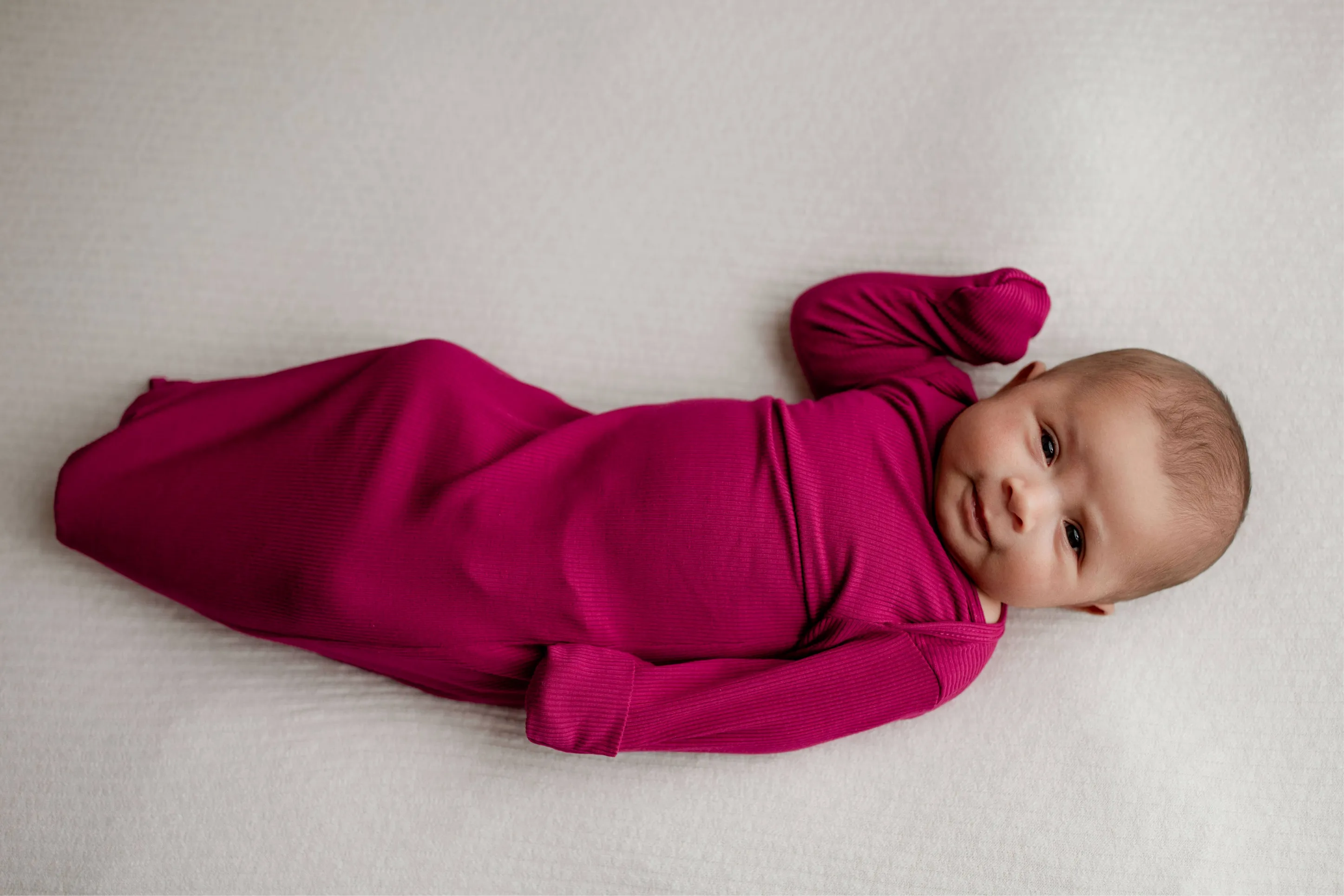 Magenta Ribbed Knotted Baby Gown and Bow