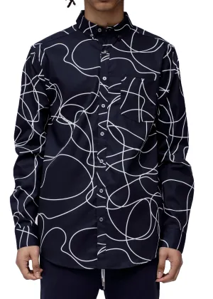 Men's Long Sleeve Line Print Shirt in Navy