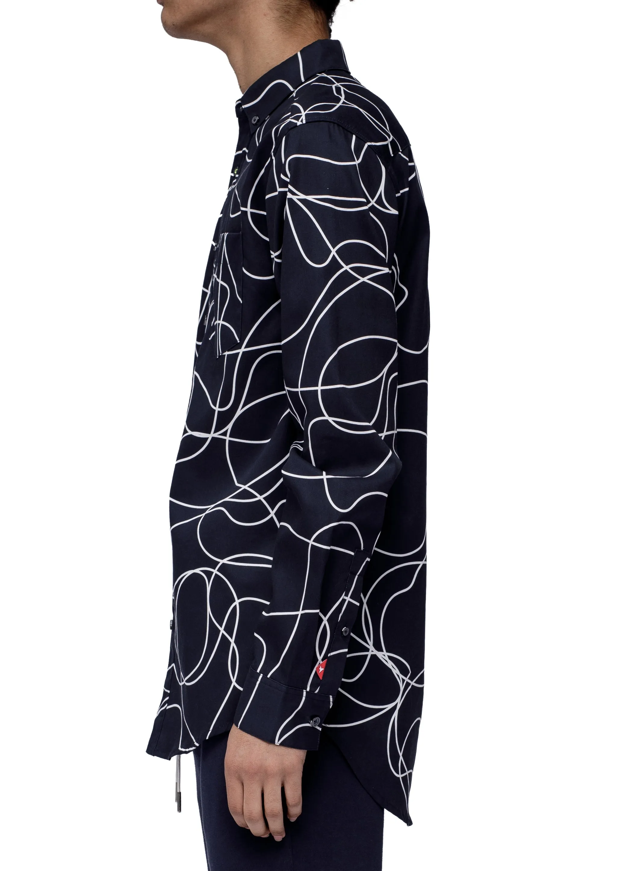 Men's Long Sleeve Line Print Shirt in Navy
