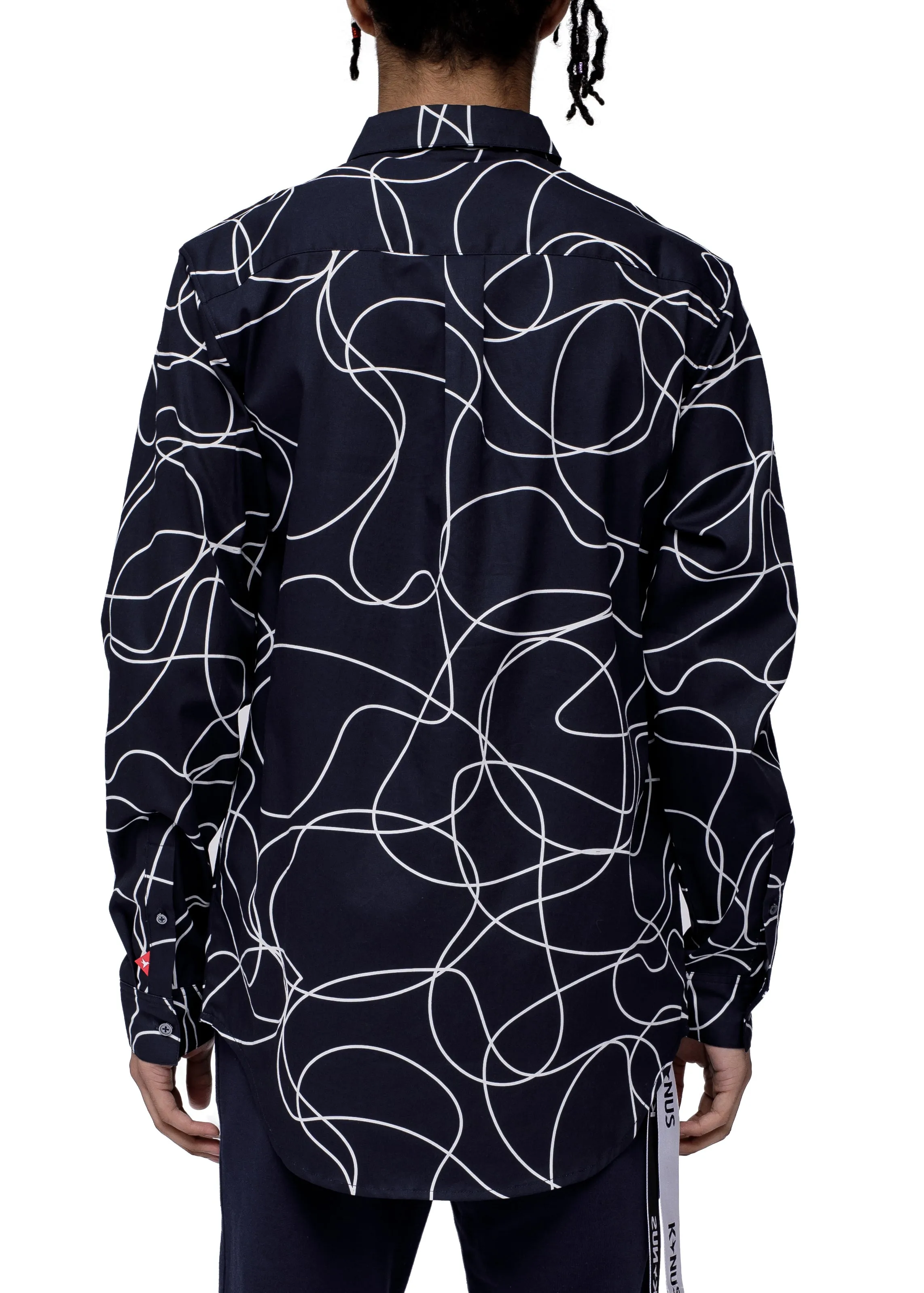 Men's Long Sleeve Line Print Shirt in Navy
