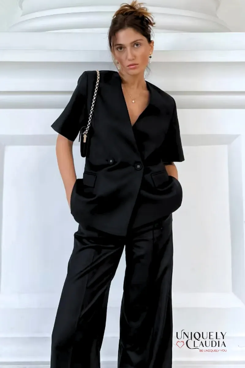 Meredith Double-Breasted Satin Blazer and Pant Set