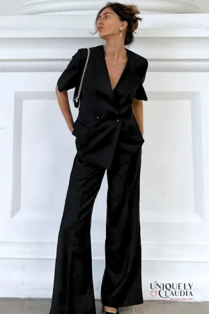 Meredith Double-Breasted Satin Blazer and Pant Set