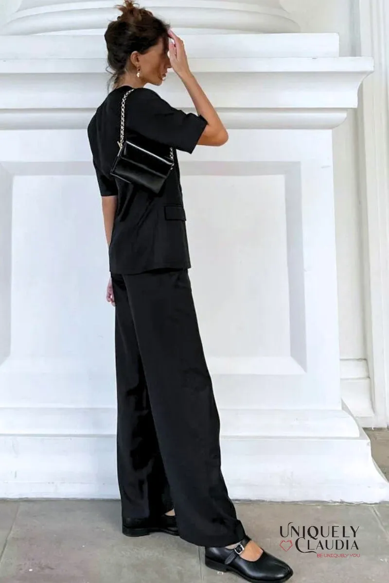 Meredith Double-Breasted Satin Blazer and Pant Set
