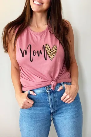 Mother's Day Mom Script Leopard Heart Tank Top