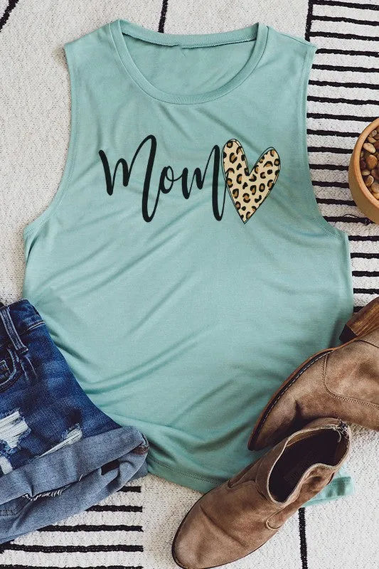 Mother's Day Mom Script Leopard Heart Tank Top
