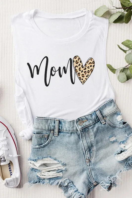 Mother's Day Mom Script Leopard Heart Tank Top