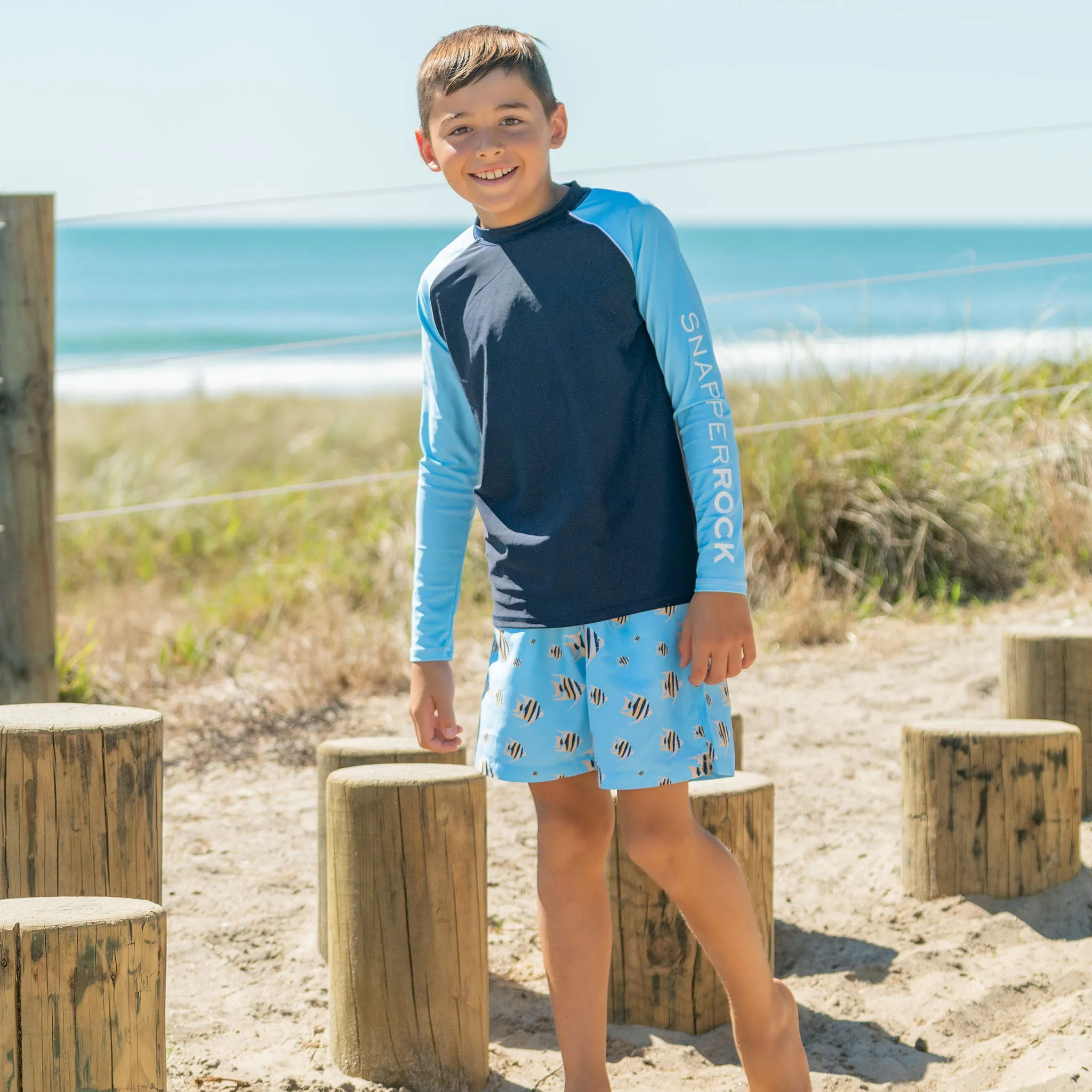 Navy Lt Blue Sleeve LS Rash Top