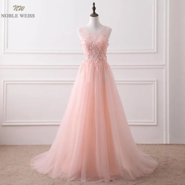 NOBLE WEISS Pink Appliques Beading Sexy Backless Court Train Evening Dresses Bride Banquet Elegant Party Prom Dress