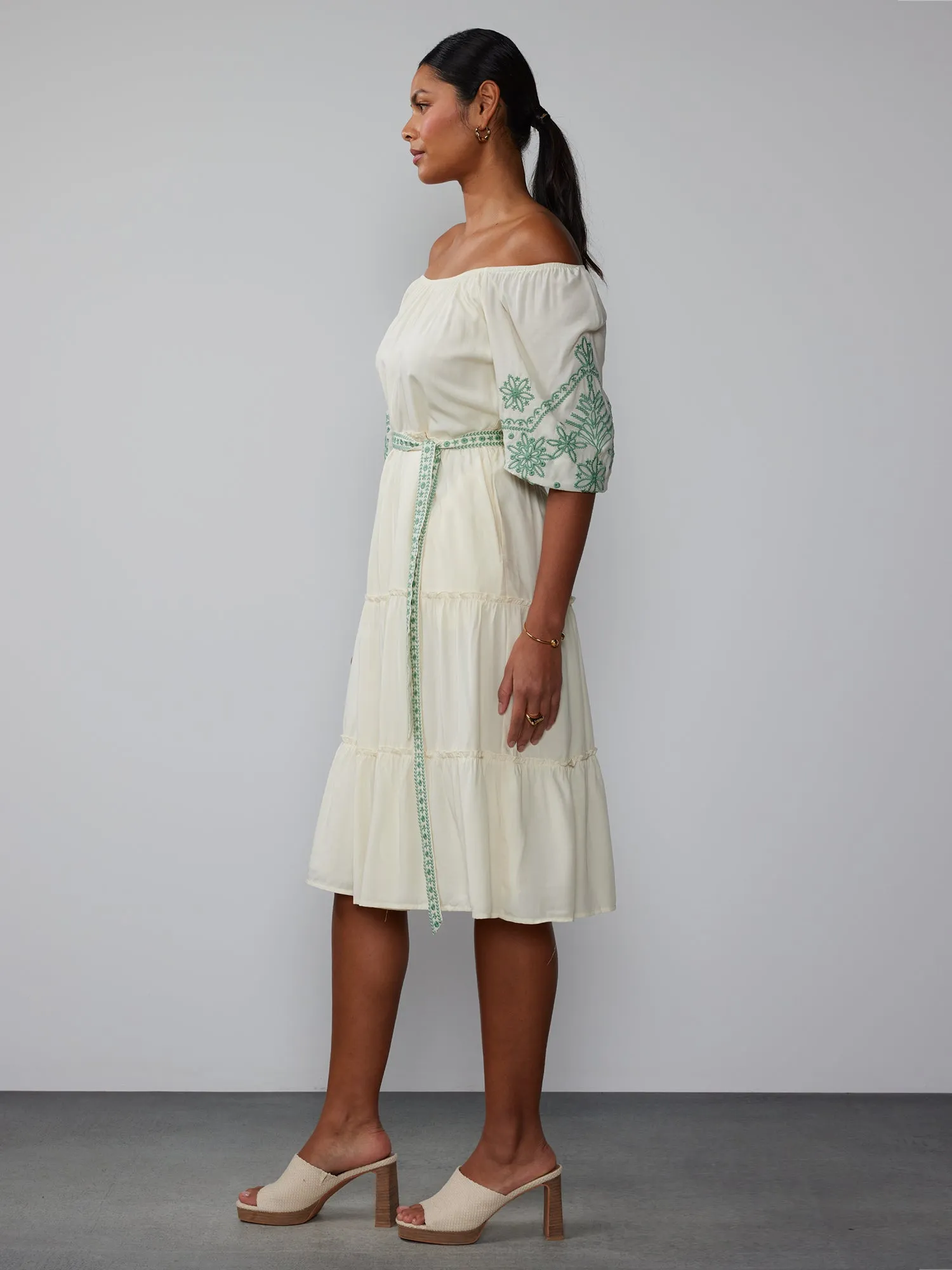 Off Shoulder Embroidered Dress