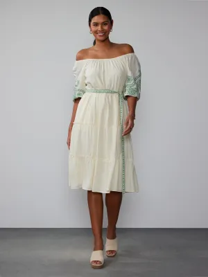 Off Shoulder Embroidered Dress