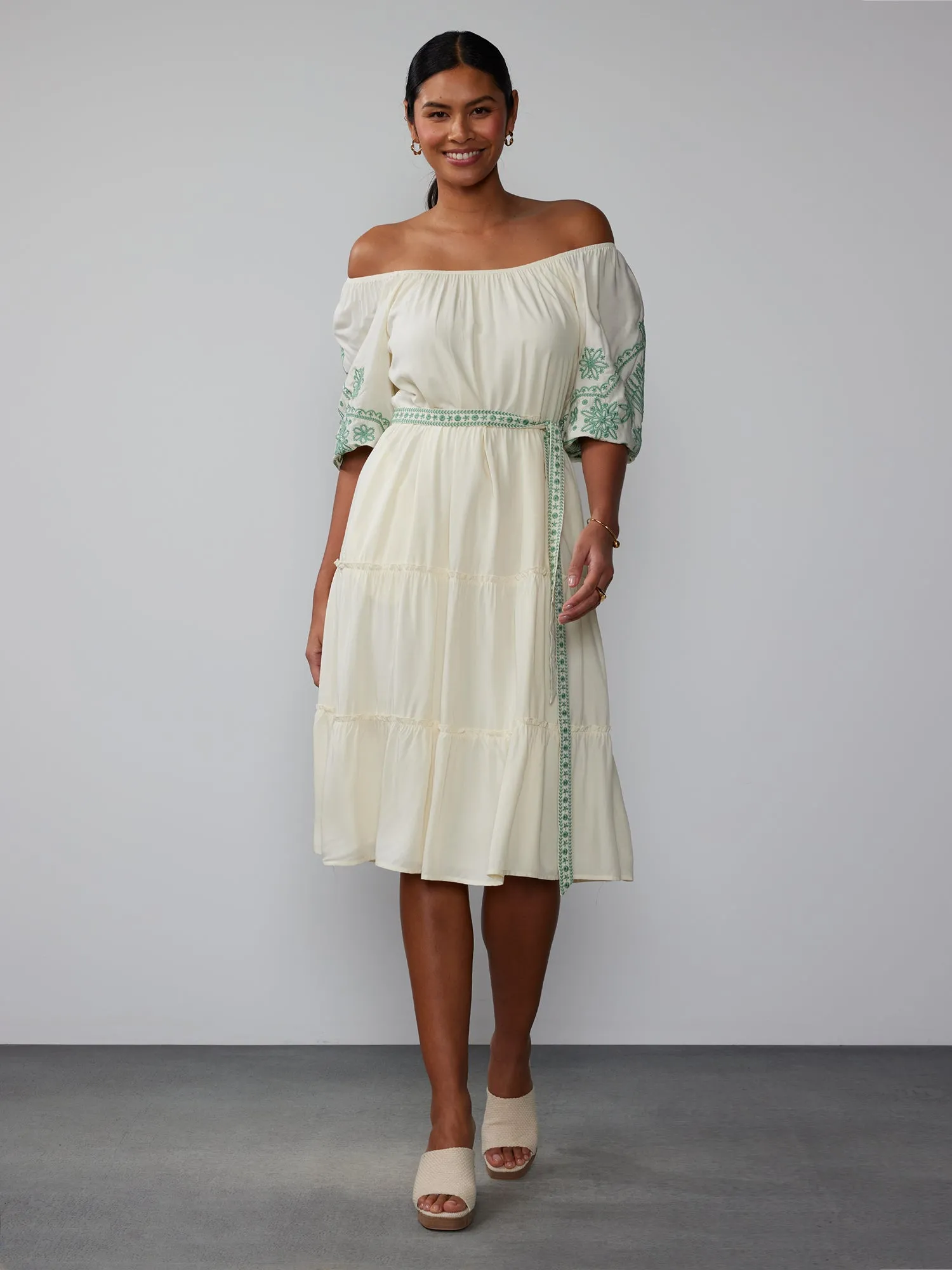 Off Shoulder Embroidered Dress