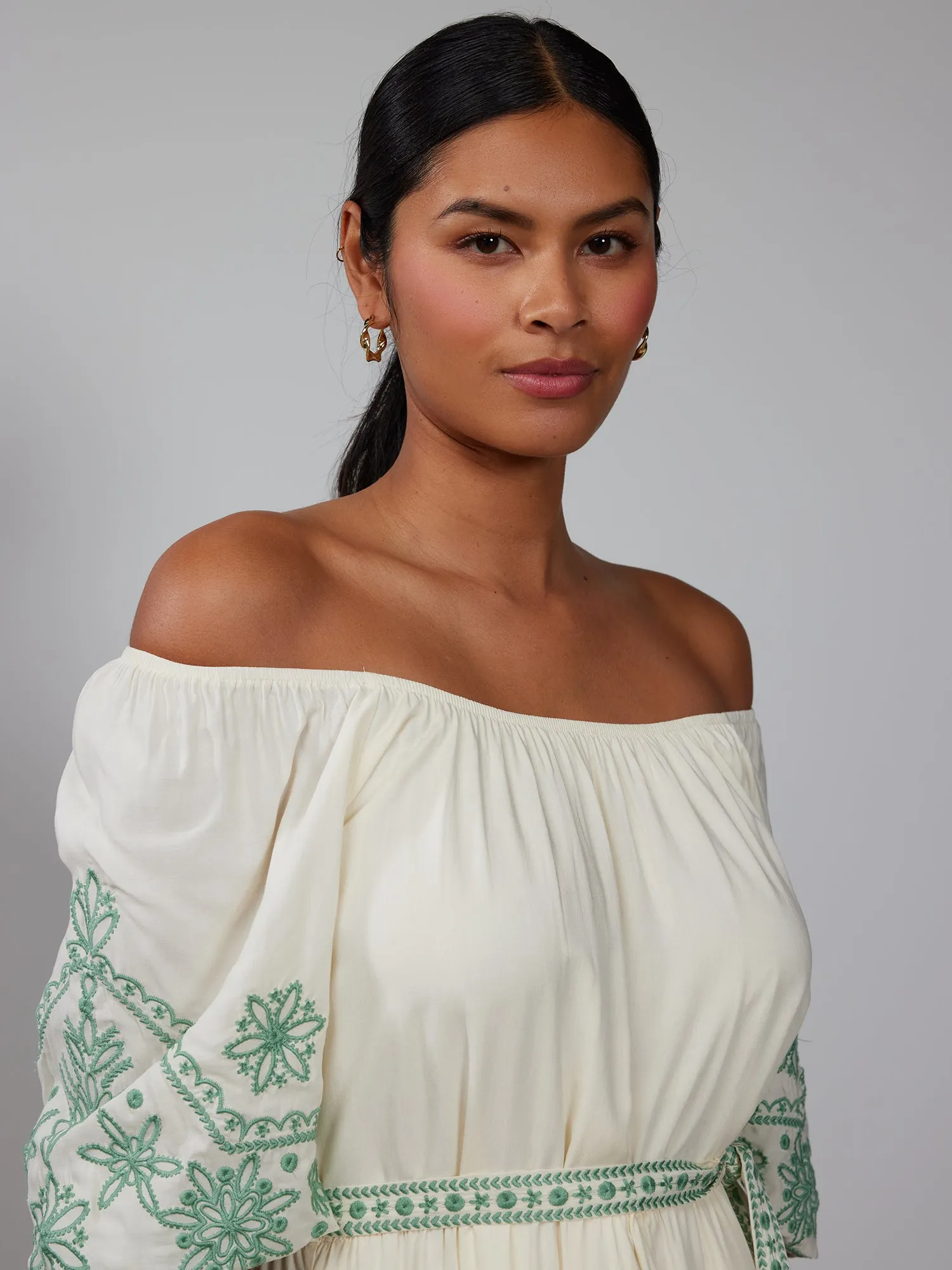 Off Shoulder Embroidered Dress