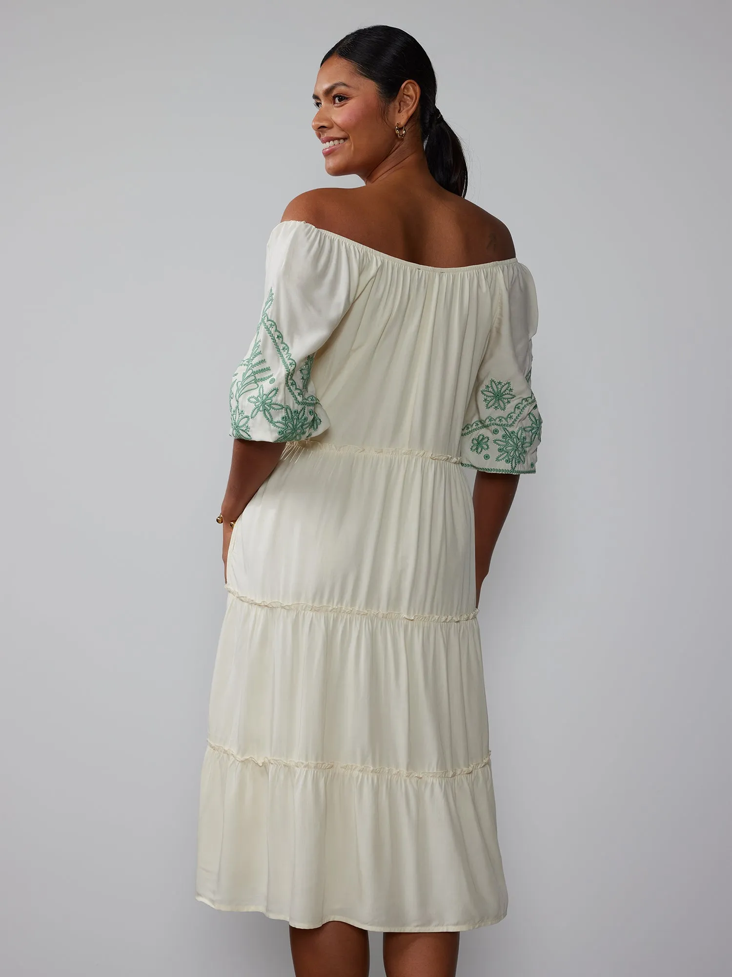 Off Shoulder Embroidered Dress
