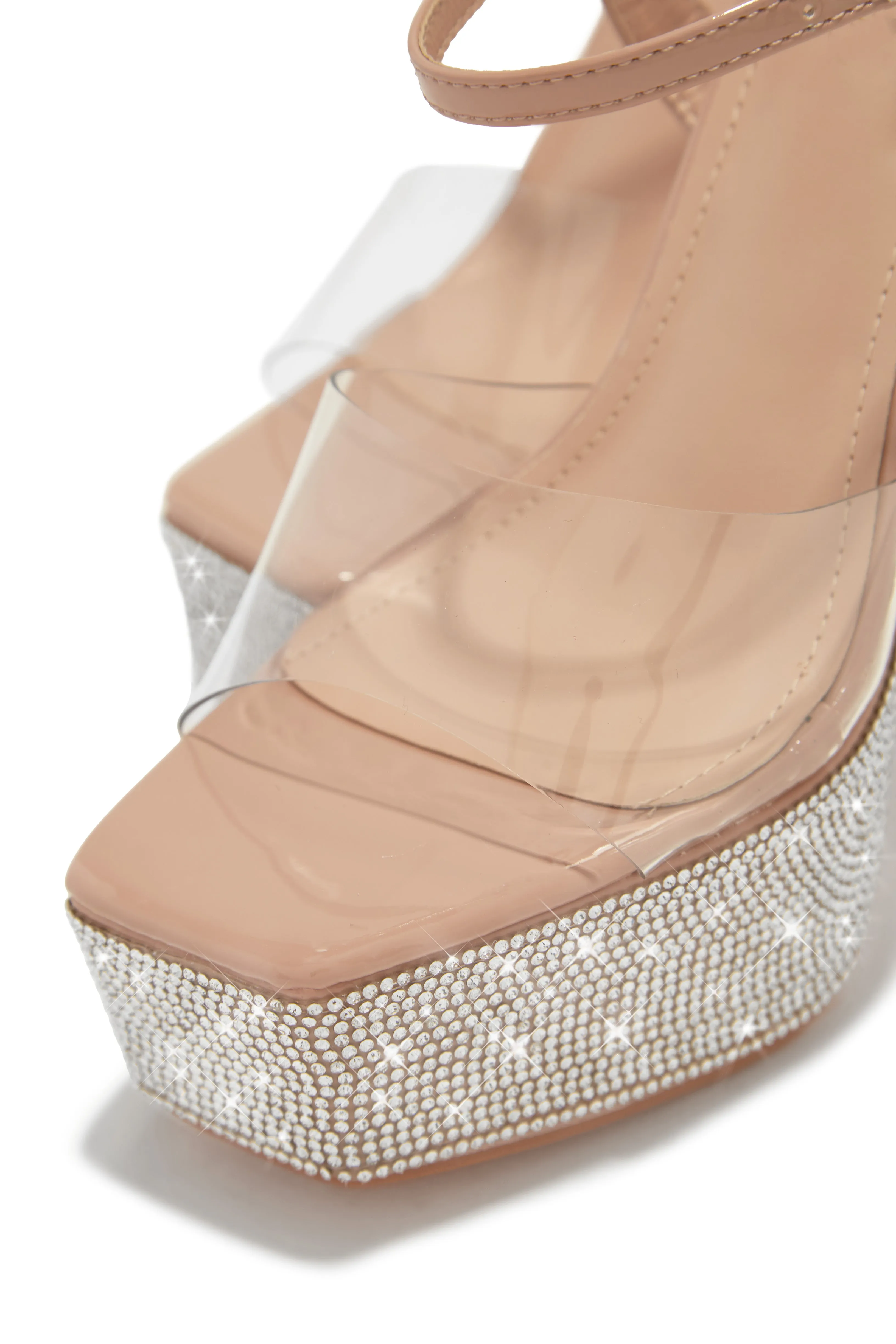 Party Ready Embellished Platform Heels - Nude