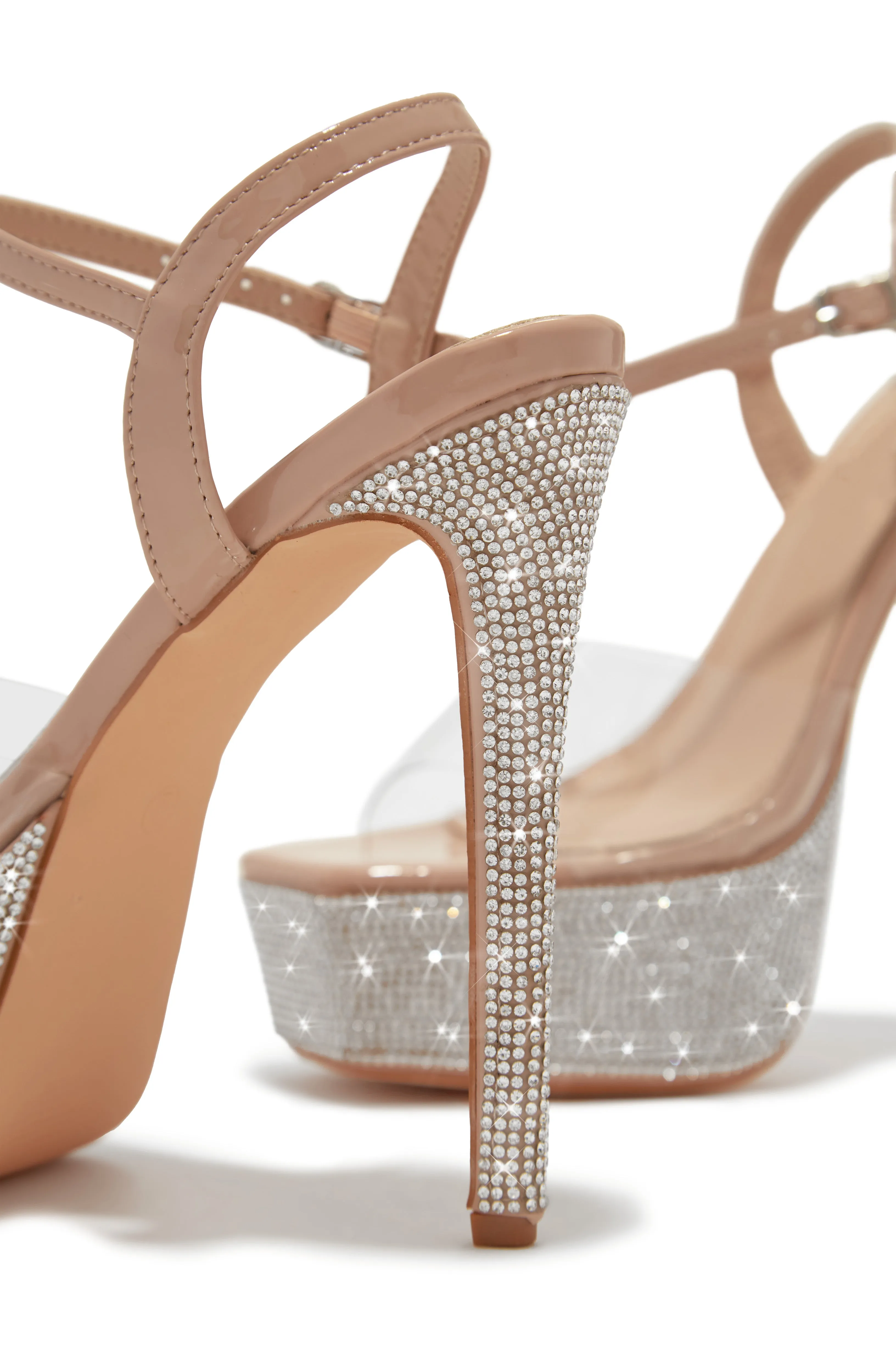 Party Ready Embellished Platform Heels - Nude