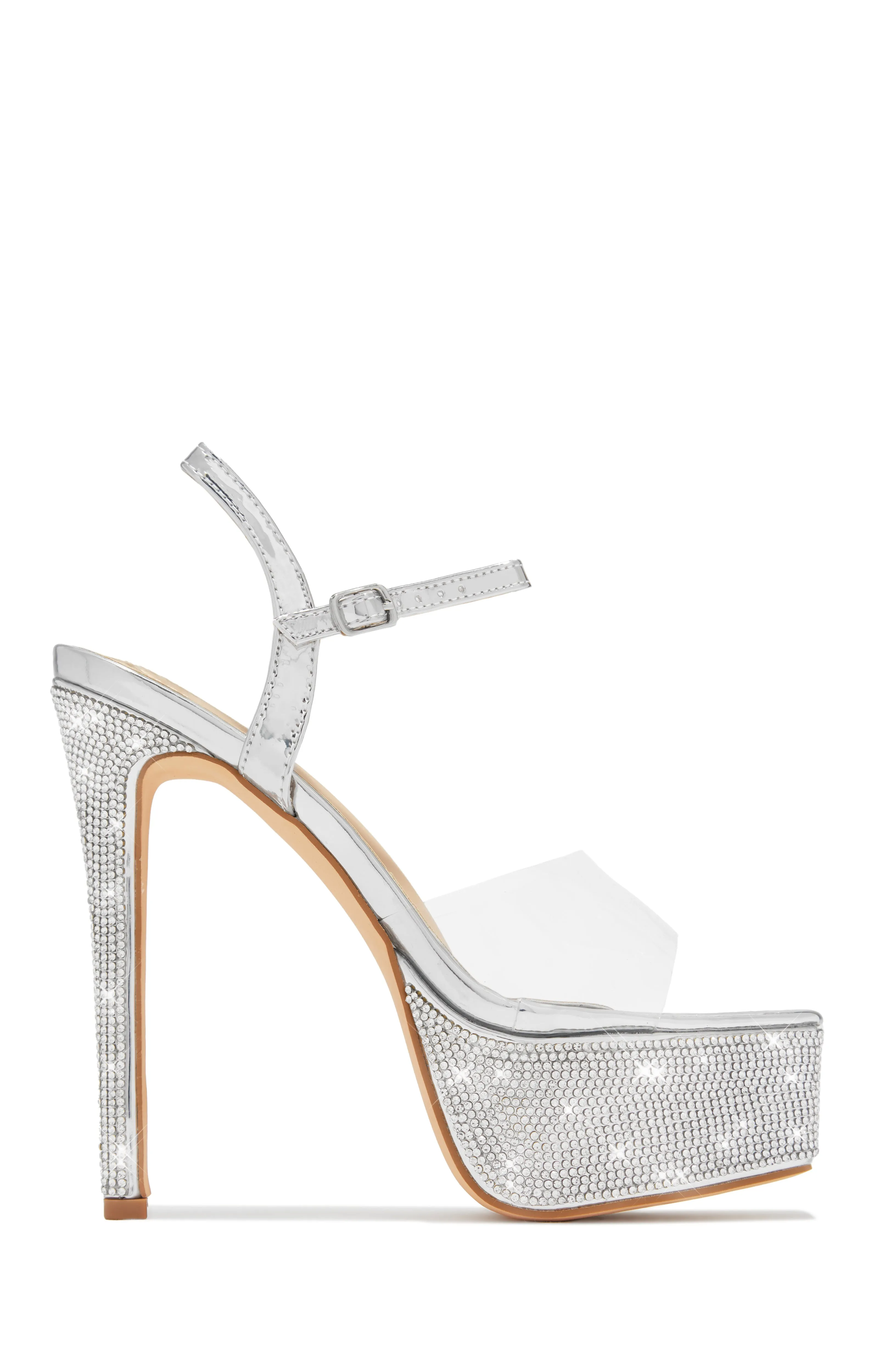 Party Ready Embellished Platform Heels - Nude