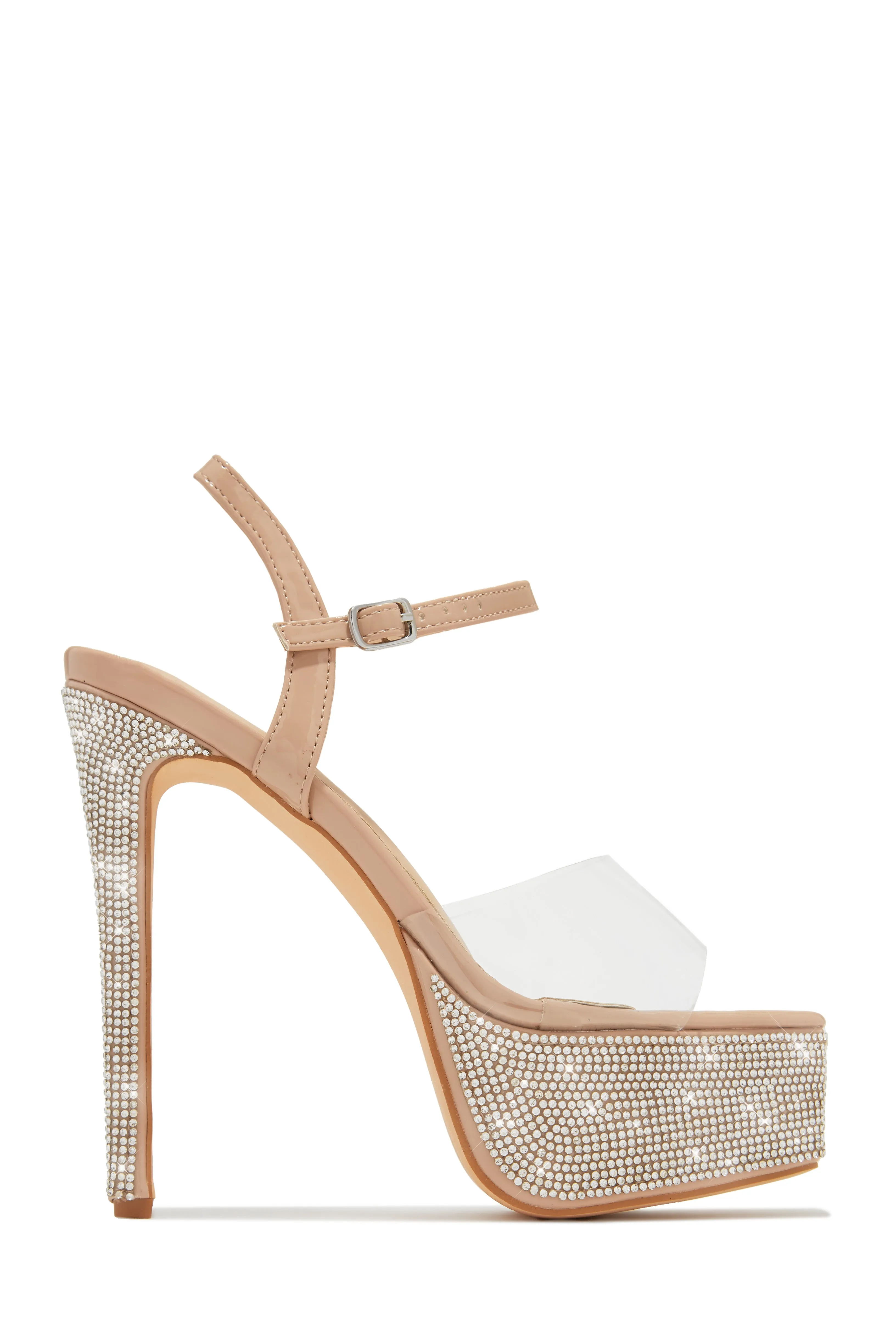 Party Ready Embellished Platform Heels - Nude