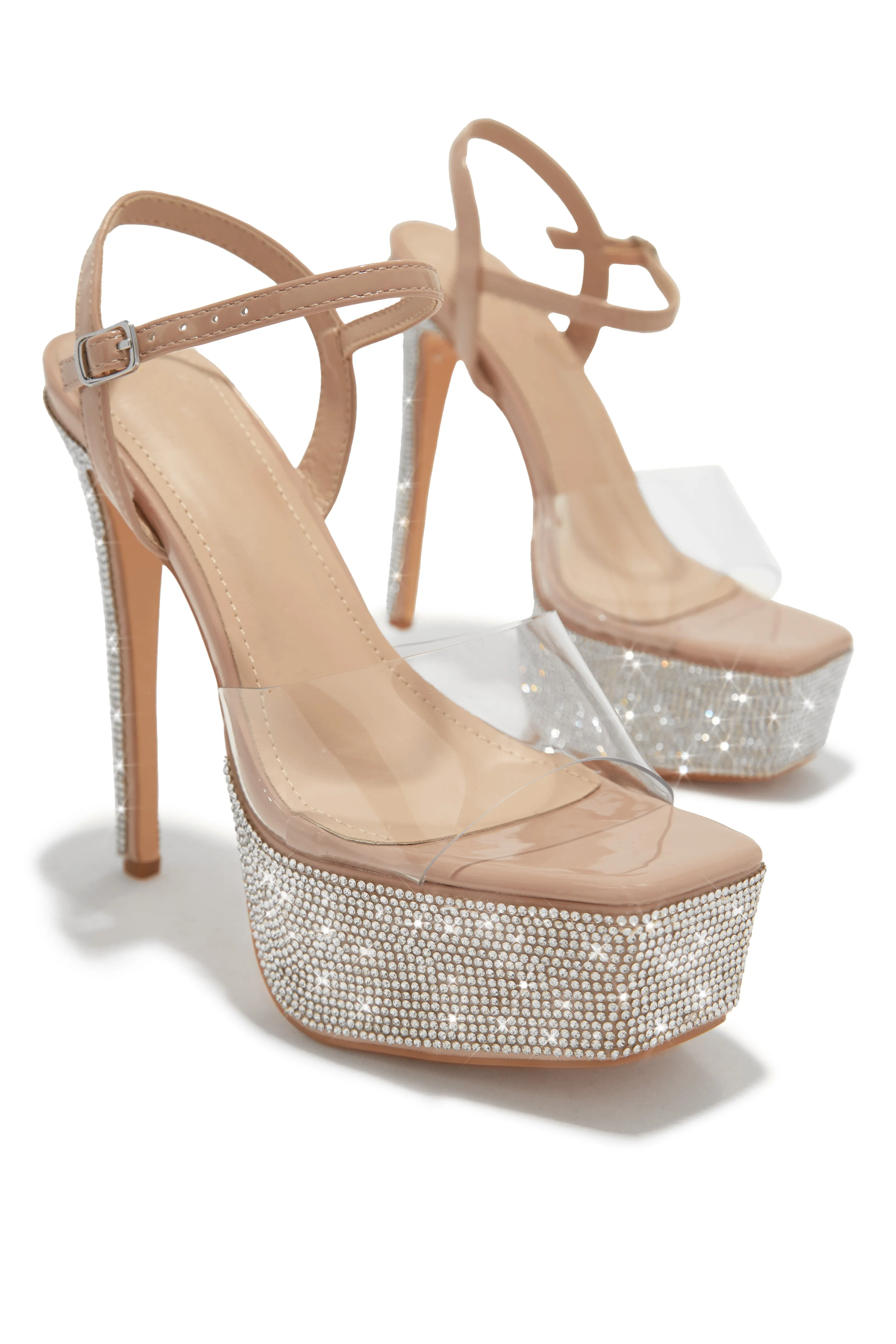 Party Ready Embellished Platform Heels - Nude