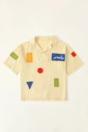 PATCHWORK HANDWOVEN BEIGE POLO