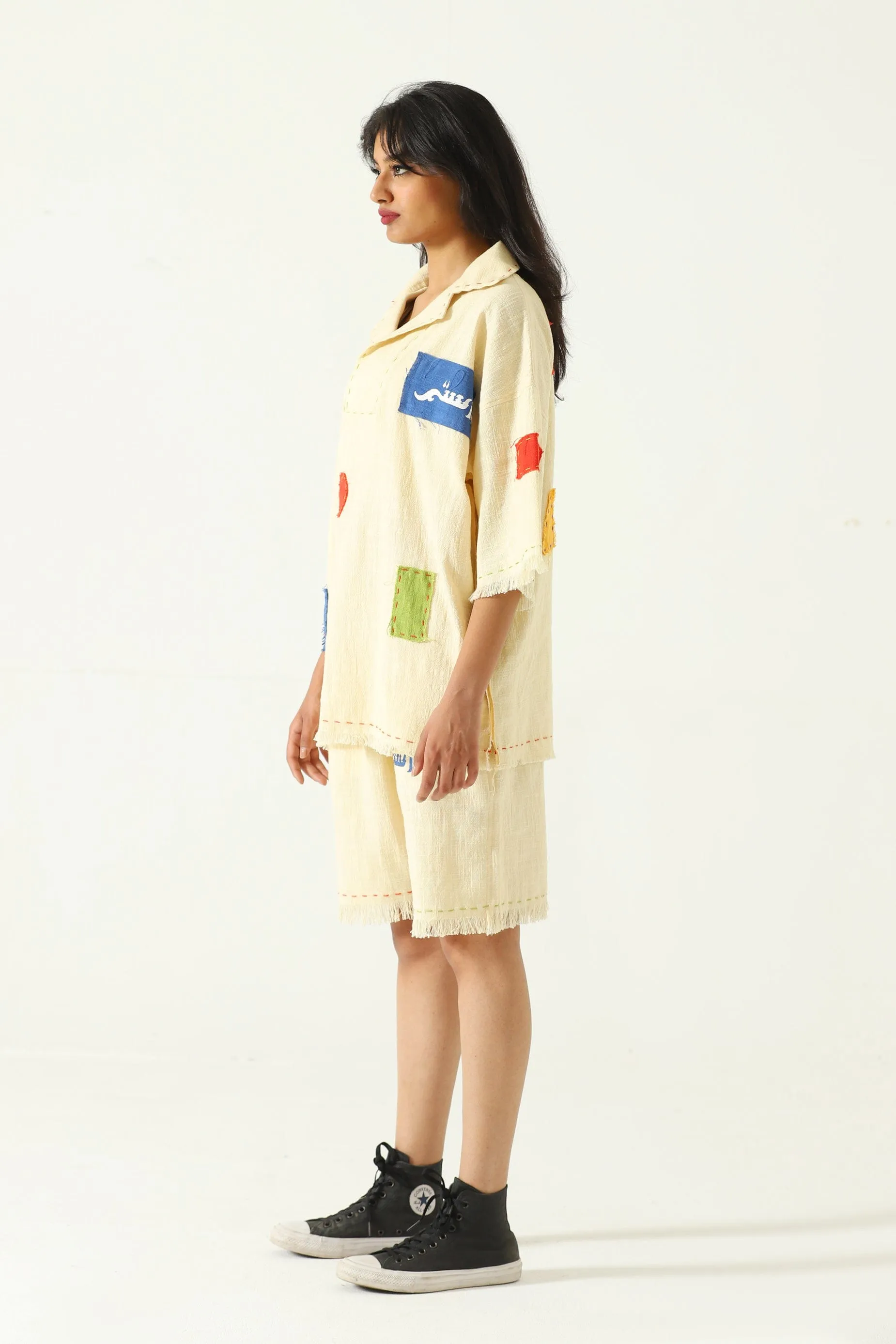 PATCHWORK HANDWOVEN BEIGE POLO