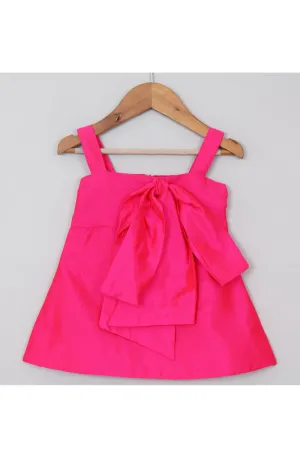 Pink Bow Detailing Sleeveless Silk Dress