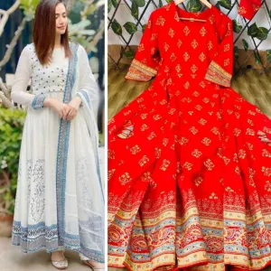 Premium Rayon Milky Printed Combos Of 2 Gowns For Women