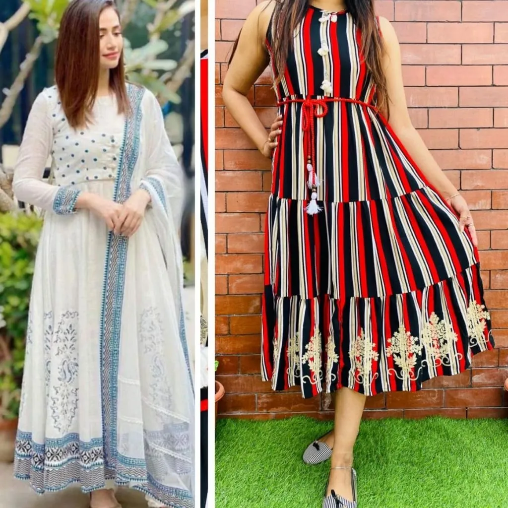 Premium Rayon Milky Printed Combos Of 2 Gowns For Women
