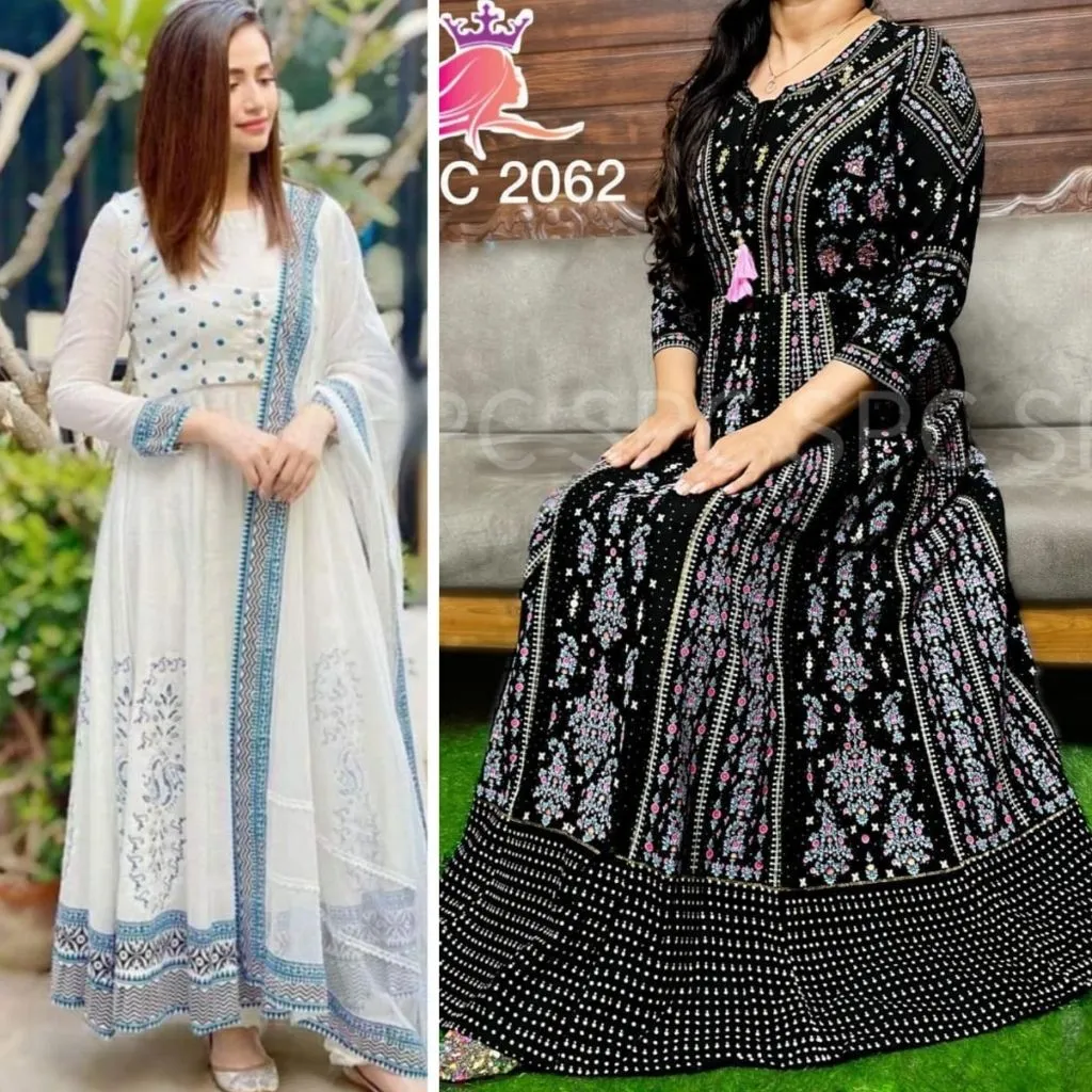 Premium Rayon Milky Printed Combos Of 2 Gowns For Women