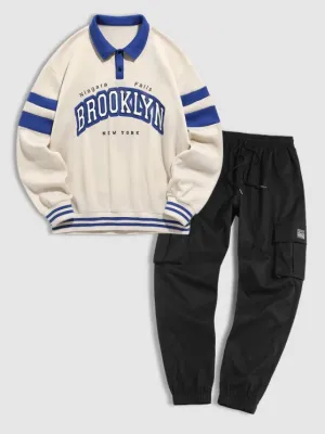 Printed Polo Sweatshirt And Cargo Pants Set