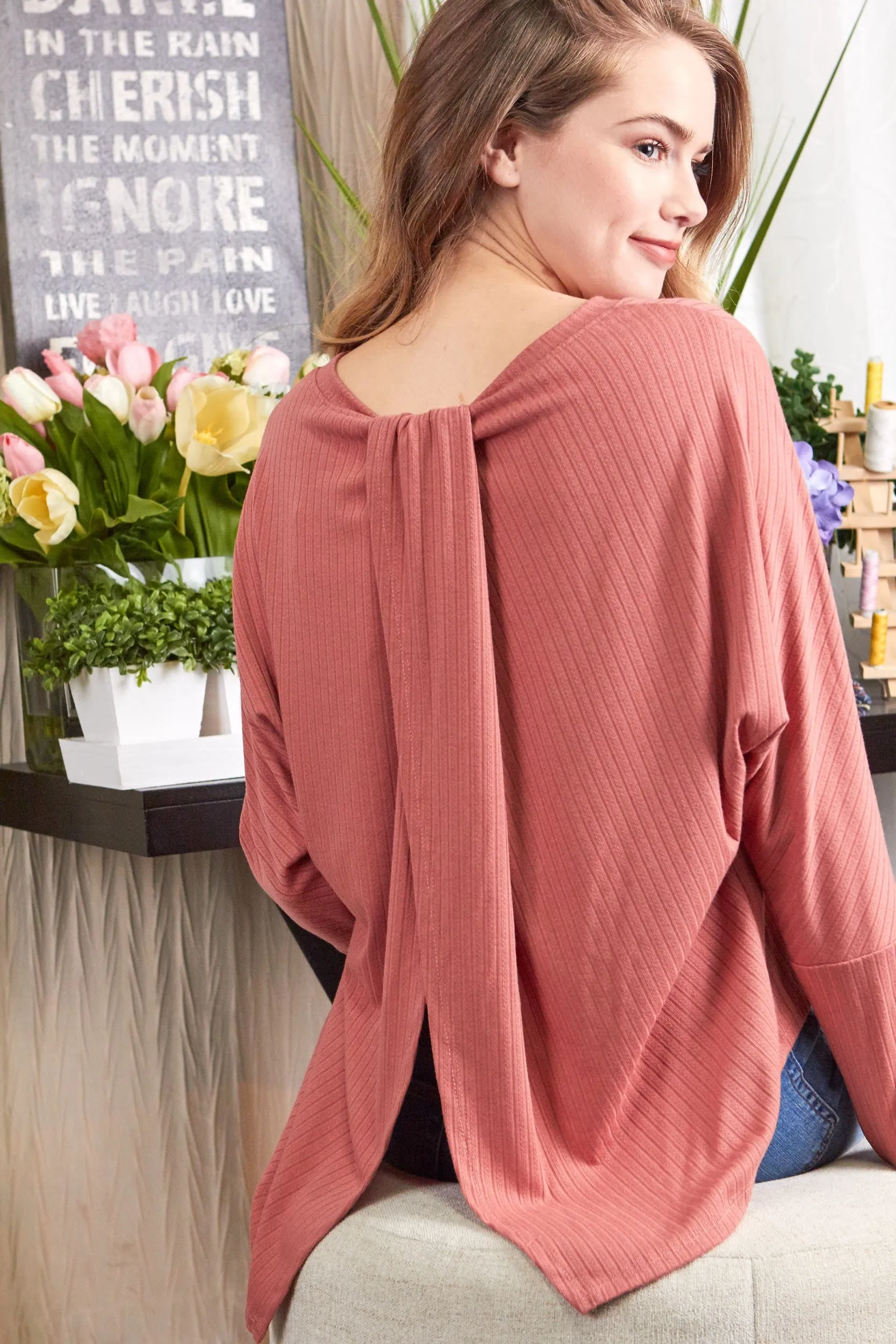 PS Kate - Marsala Peek-a-Boo Back Top