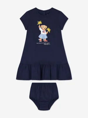 Ralph Lauren Baby Girls Sparkler Bear Dress in Navy