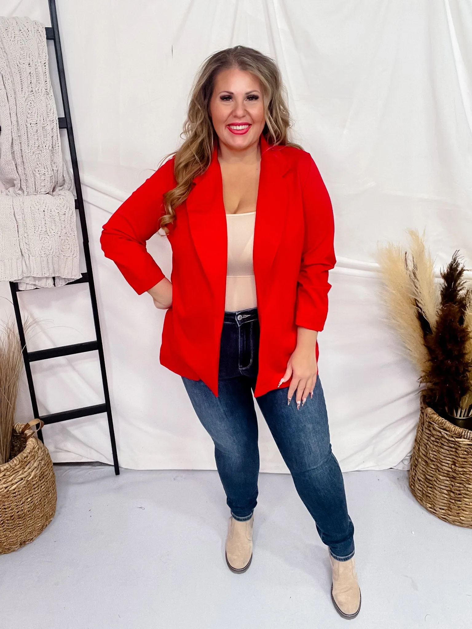 Red 3/4 Sleeve Magic Blazer
