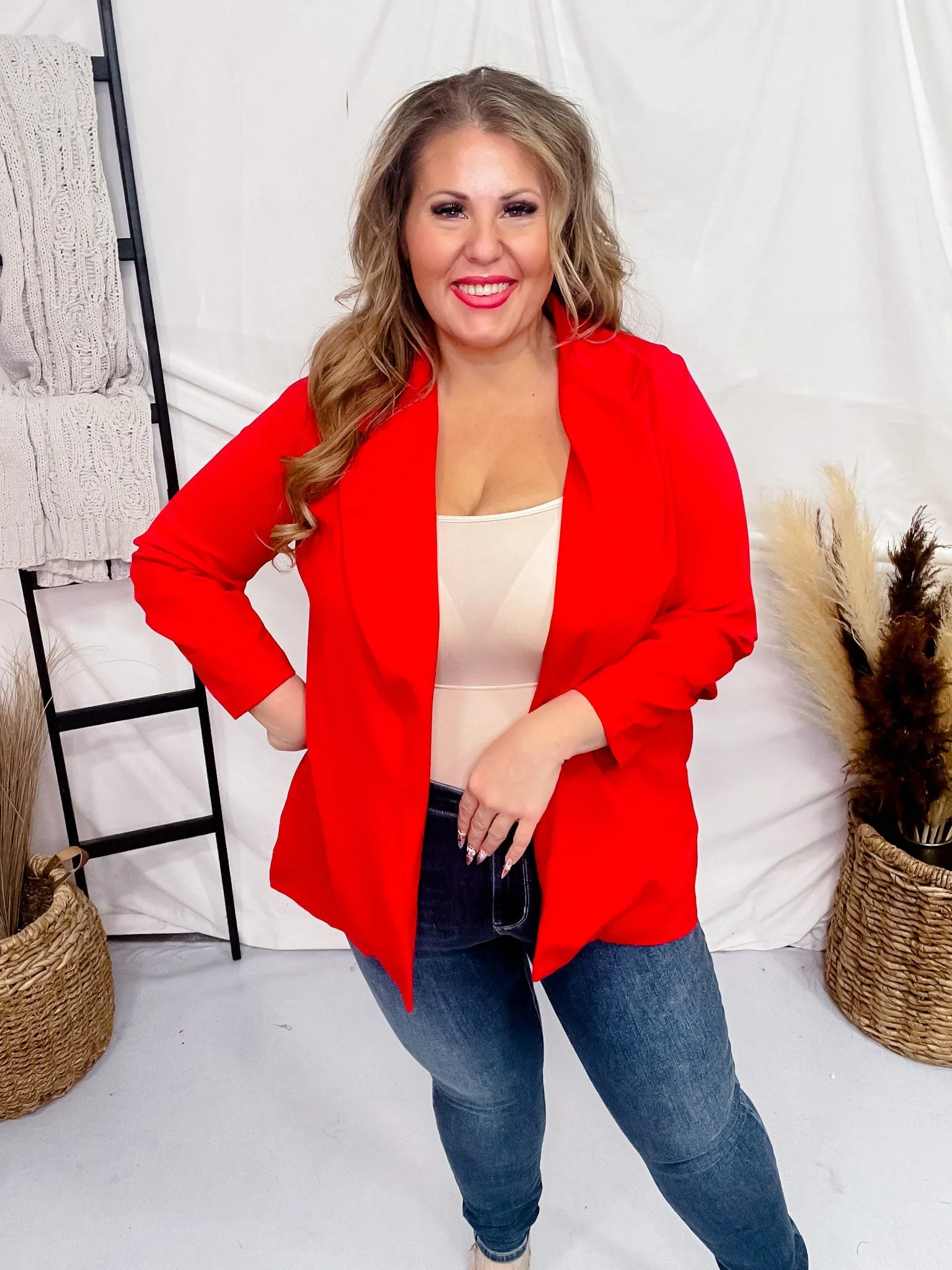 Red 3/4 Sleeve Magic Blazer