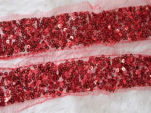 Red Fancy Sequins Trim Embroidered Border