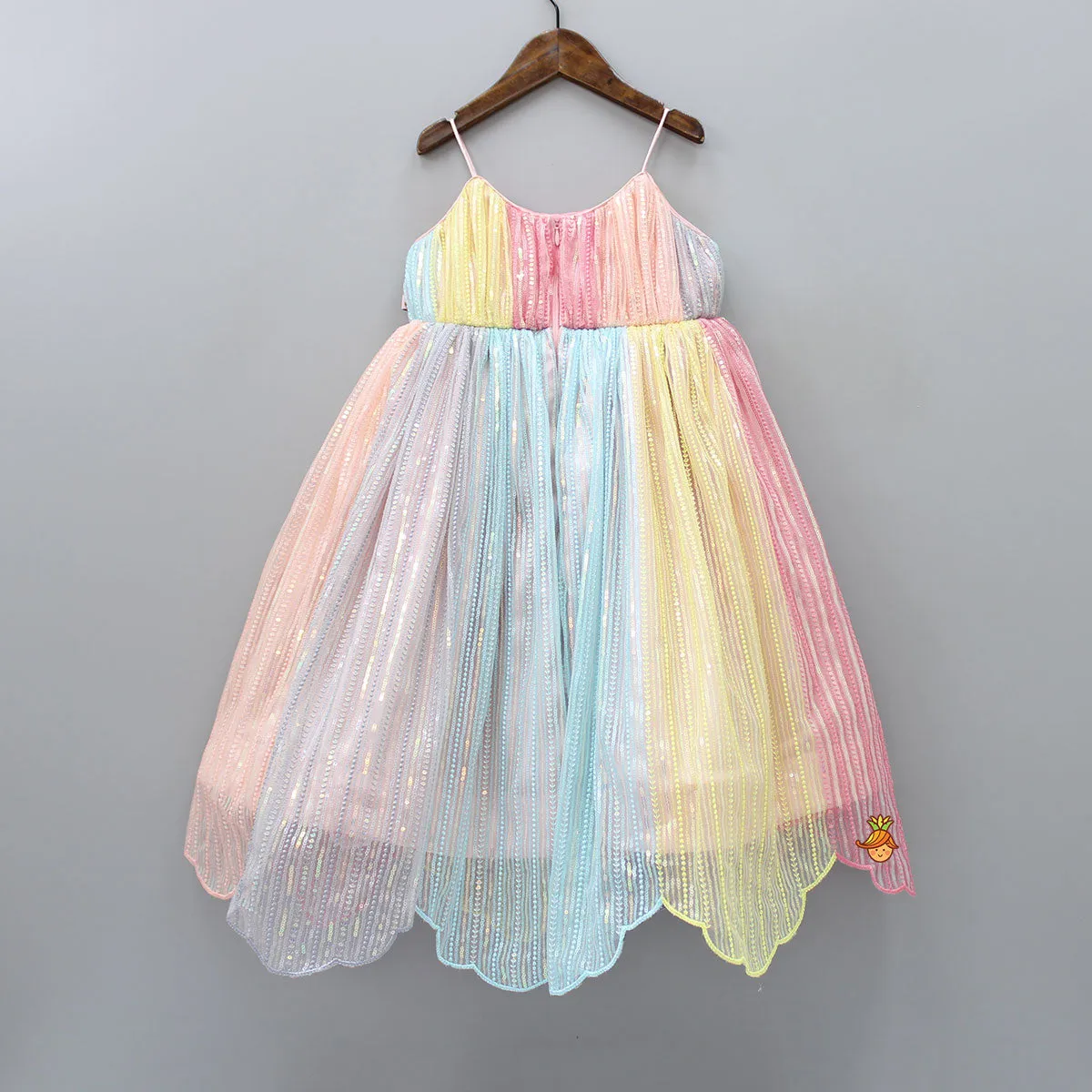 Sequins Embroidered Multicolour Spaghetti Strap Gown