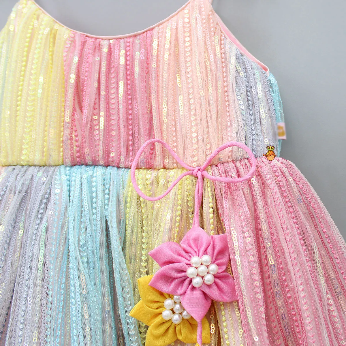 Sequins Embroidered Multicolour Spaghetti Strap Gown