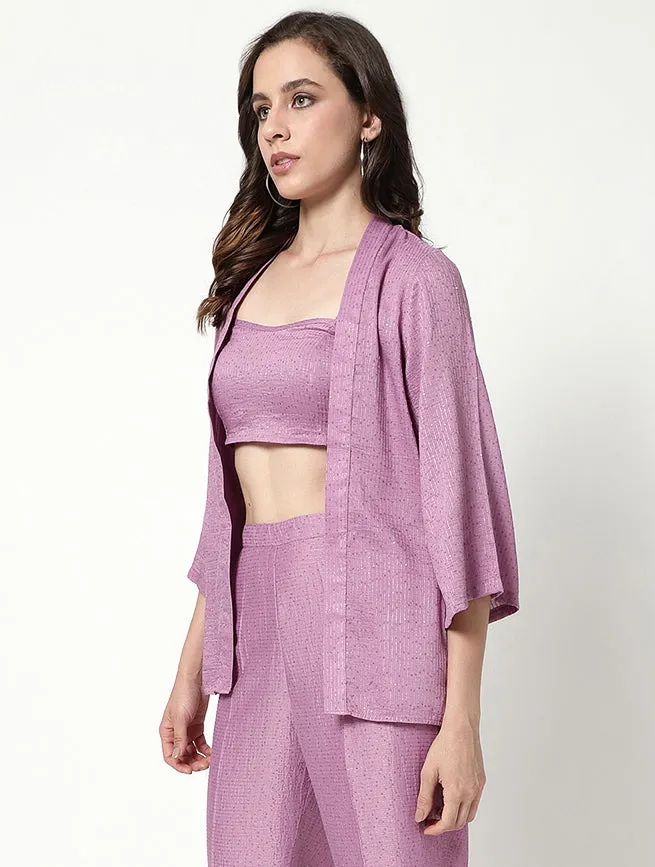 Solid Sequin Embellished Bralette Top With Matching Losse-Fit Shrug (Set Of 2)