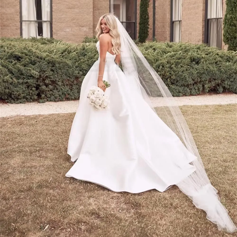 Strapless Satin A-Line Wedding Dress – Custom White Princess Bridal Gown