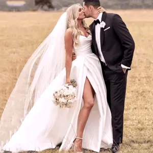 Strapless Satin A-Line Wedding Dress – Custom White Princess Bridal Gown