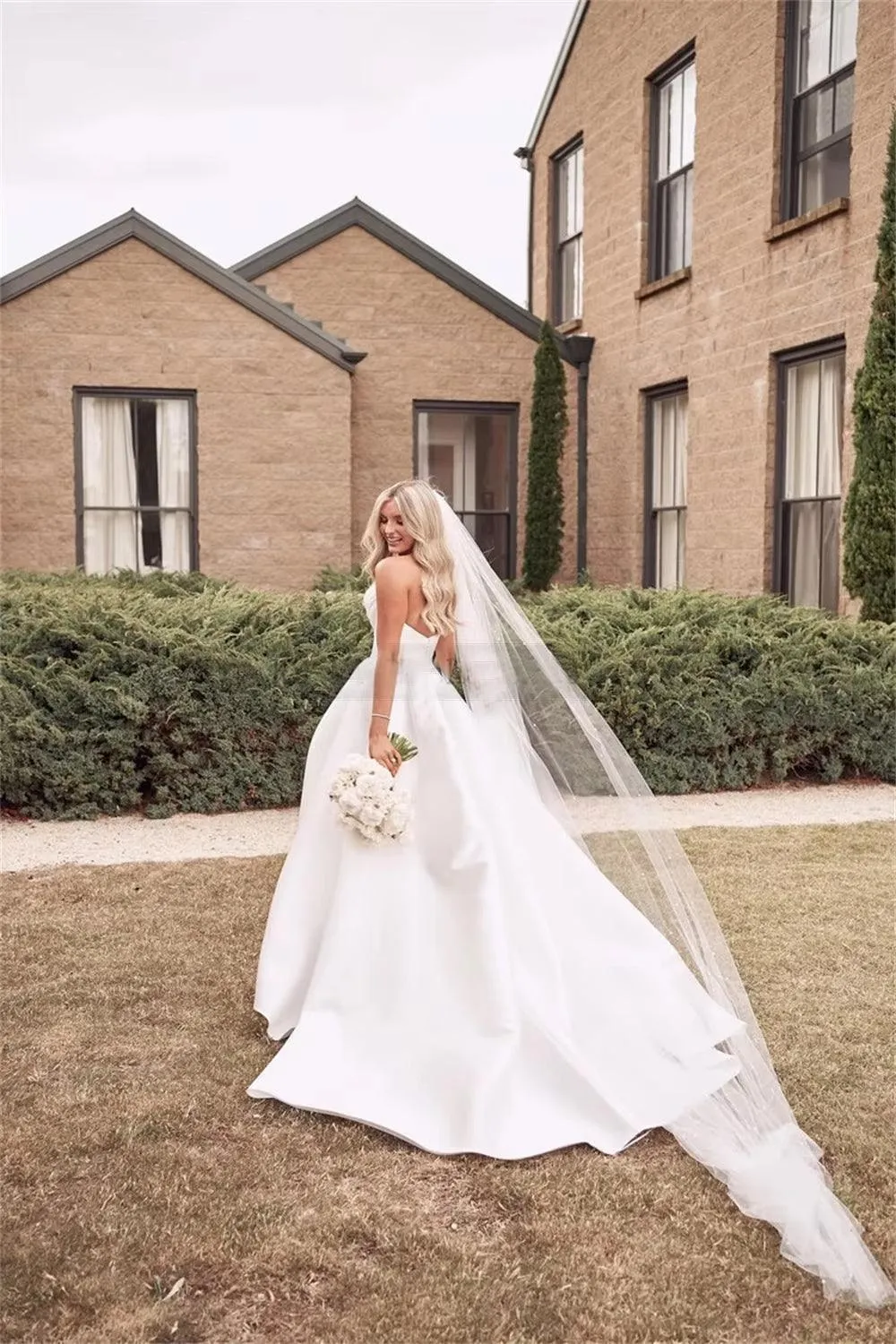 Strapless Satin A-Line Wedding Dress – Custom White Princess Bridal Gown