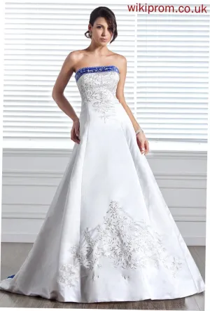 Strapless Wedding Dresses Beading Sabrina With Ball-Gown/Princess Satin Wedding Embroidered Train Sash Dress Court