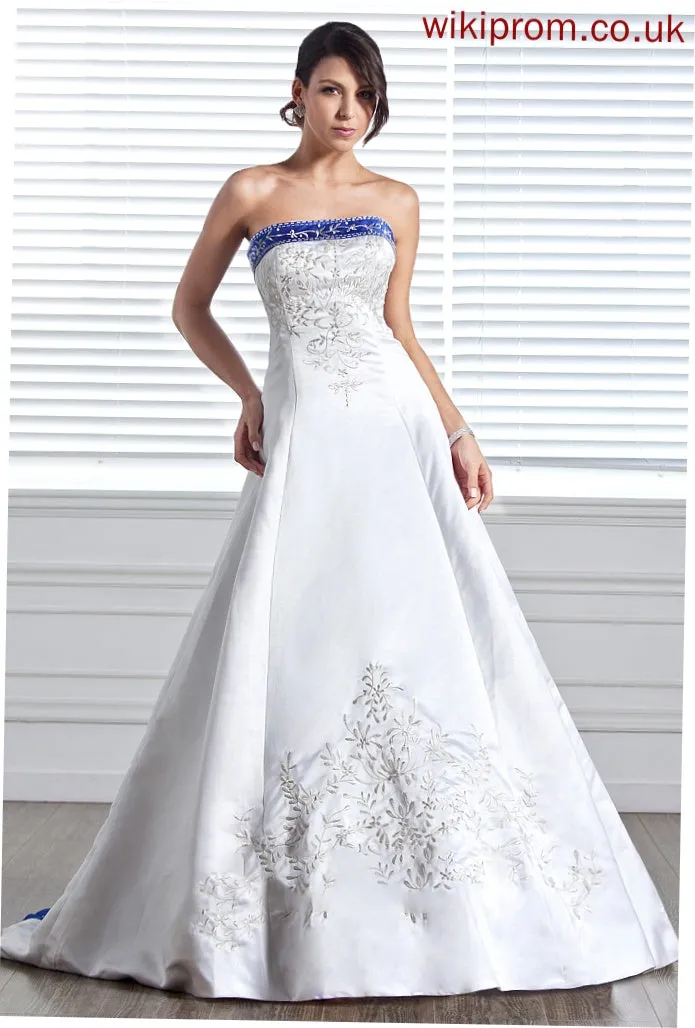 Strapless Wedding Dresses Beading Sabrina With Ball-Gown/Princess Satin Wedding Embroidered Train Sash Dress Court