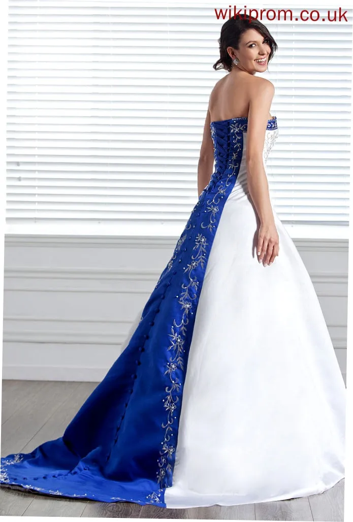 Strapless Wedding Dresses Beading Sabrina With Ball-Gown/Princess Satin Wedding Embroidered Train Sash Dress Court