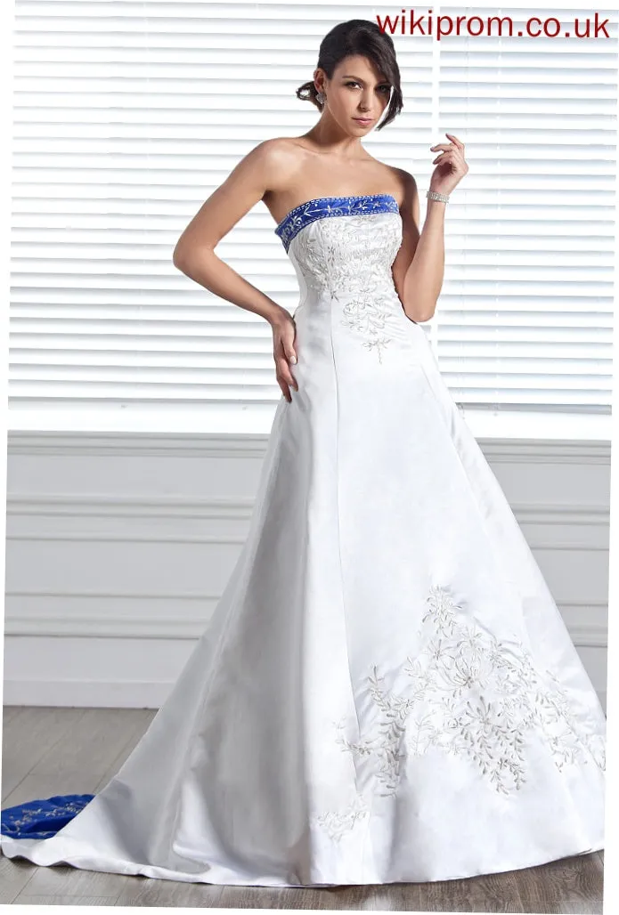 Strapless Wedding Dresses Beading Sabrina With Ball-Gown/Princess Satin Wedding Embroidered Train Sash Dress Court