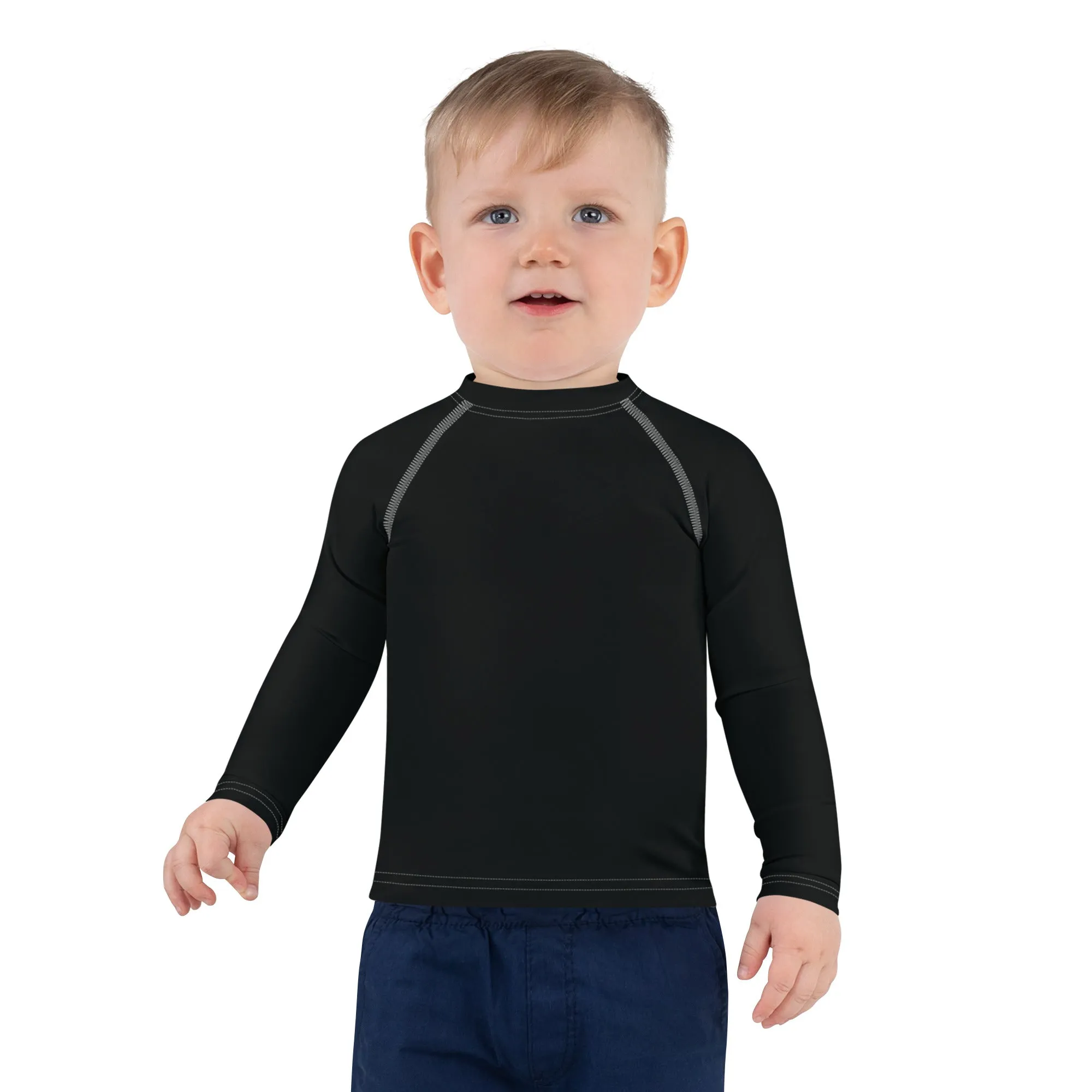 Street-Ready Style: Boys' Solid Color Rash Guards for Fun - Noir